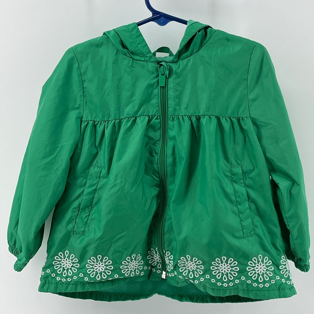 Baby GAP. Windbreaker Jacket, Toddler Girl, 3T, Green, Floral Embroidery